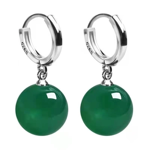 925 Sterlingsilber Grüne Achat Ohrreifen Vintage Geometrische Runde Hängeohrringe Für Damen Eleganter Modeschmuck