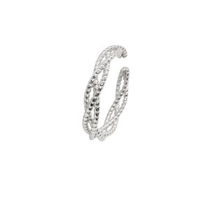 Macro shot of silver twisted rope texture on an adjustable S925 sterling silver ring
