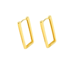 Minimalist geometric rectangular S925 sterling silver hoop earrings in gold finish