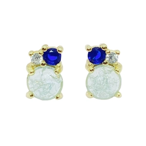 S925 sterling silver earrings with light green crackled stone and dark blue accents