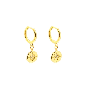 Retro 925 Sterling Silver Star Hoop Earrings Gold Plated Zirconia North Star Dangle Earrings For Women Fashion Jewelry