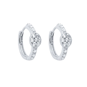 Sparkling S925 sterling silver hoop earrings with cubic zirconia and visible S925 stamp