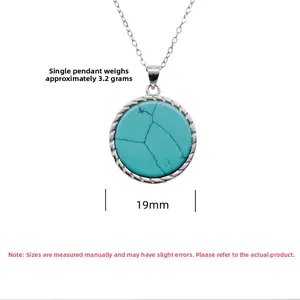 Close-up of S925 silver turquoise pendant with rope texture edge, 19mm diameter