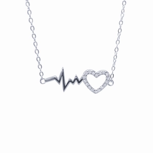 Sparkling S925 sterling silver heartbeat necklace with hollow heart pendant for women