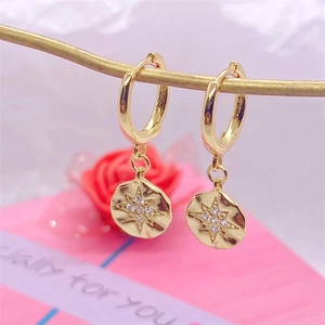 Vintage S925 sterling silver gold eight-point star earrings with zircon accents