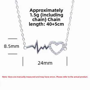 Detailed specs of S925 silver heartbeat necklace showing 40+5cm chain length and pendant size