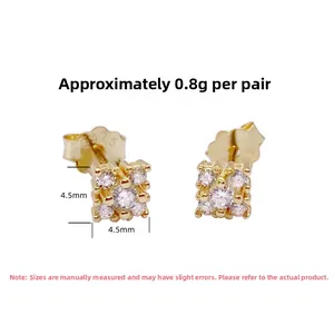 Détails des boucles d'oreilles carrées en argent S925 avec zircon rose de 4,5mm et 0,8g