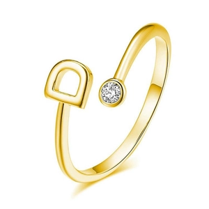 Detailansicht Gold S925 Sterlingsilber Ring mit Buchstabe D und Zirkonia-Stein