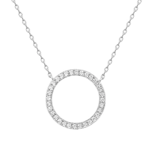 Minimalist S925 sterling silver circle pendant necklace with sparkling zircon pavé setting