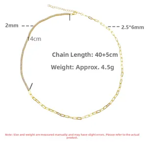 Detail view of gold S925 sterling silver chain with zircon inlay and 40 plus 5cm length