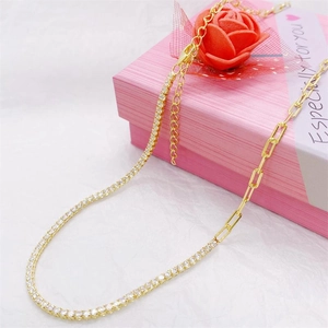 Gold plated S925 sterling silver necklace with half tennis chain and half paperclip link