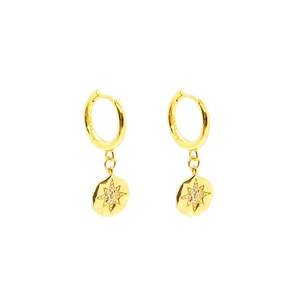 Vintage S925 sterling silver gold hoop earrings with North Star zircon pendants