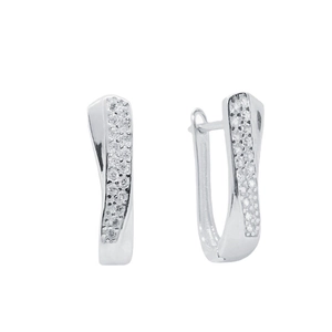 Elegant S925 sterling silver crossover hoop earrings with shimmering pave-set cubic zirconia