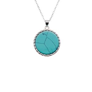 S925 sterling silver turquoise pendant necklace with woven texture and vintage charm
