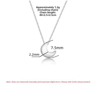 Detailed S925 sterling silver crescent moon necklace size chart and product weight info