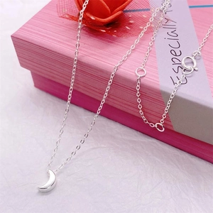 S925 sterling silver crescent moon necklace and bracelet set in a pink gift box