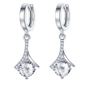 Sparkling S925 sterling silver hoop earrings with clear round cubic zirconia dangles