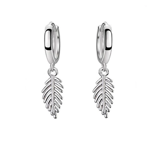 S925 Sterling Silver Leaf Dangle Hoop Earrings Fashion Elegant Feather Pendant Earrings For Women Jewelry Gift Platinum Color