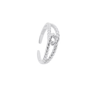 Anello aperto in argento sterling S925 con design a corda intrecciata e nodo moderno