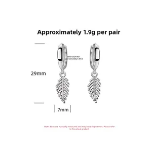 Detailed specs of S925 sterling silver feather drop earrings with full measurements