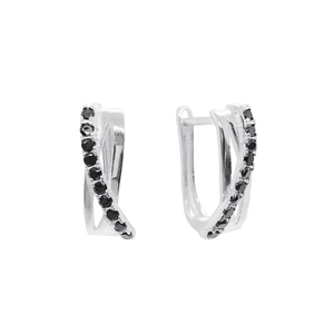 Boucles d'Oreilles Créoles en Argent Sterling 925 avec Strass Noirs pour Femmes Géométrique Croix Huggie Bijoux