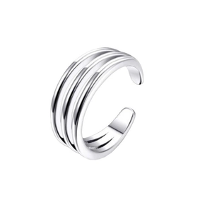 Minimalist 925 sterling silver triple layer wavy open toe ring with polished finish
