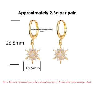 Detailed size specifications of S925 silver sunburst earrings with opal and zircon crystals