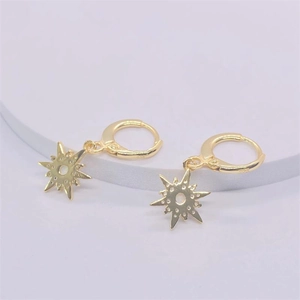 Gold-plated S925 sterling silver sunflower earrings with sparkling opal star pendants
