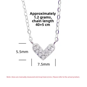 Detail showing S925 sterling silver heart necklace dimensions 5.5x7.5mm and weight 1.2g