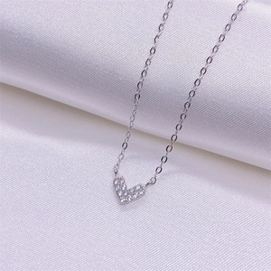 Elegant S925 sterling silver heart pendant necklace with white zircon pavé setting on satin