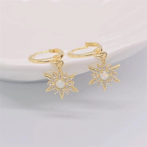 S925 sterling silver gold hoop earrings featuring sunburst opal and sparkling zircon