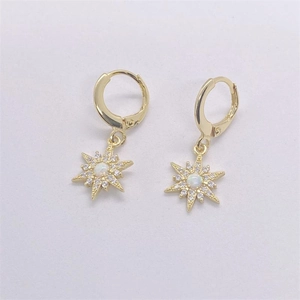 Detailed shot of S925 silver sunflower earrings with opal center and diamond pave