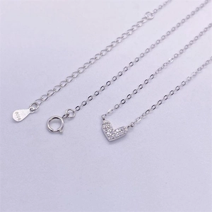 Elegant S925 sterling silver heart pendant necklace with shimmering pave-set zircon stones