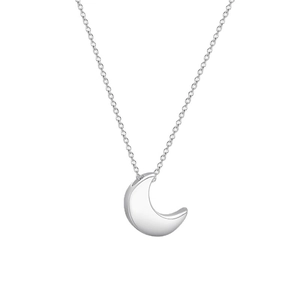 Minimalist S925 sterling silver crescent moon pendant necklace with polished cable chain