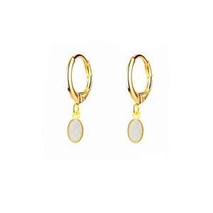 S925 sterling silver gold hoop earrings featuring oval white fire opal drop pendants