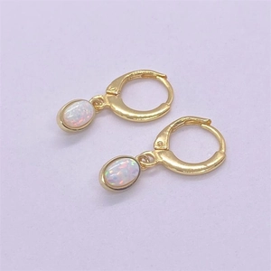S925 sterling silver leverback earrings with oval white opal and gold-plated finish