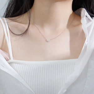 Elegant S925 sterling silver heart necklace with micro-pave crystals on a thin chain