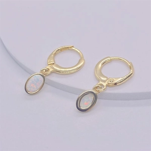 Elegant gold-plated S925 sterling silver drop earrings with white oval opal stones