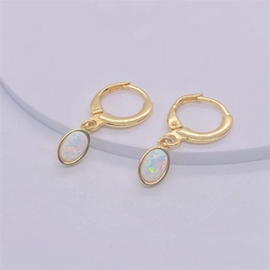 925 Sterling Silver Artificial Opal Hoop Earrings Gold Plated Oval Fire Opal Drop Dangle Earrings For Women Fashion Jewelry