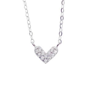 Minimalist S925 sterling silver heart necklace with pavé cubic zirconia on white background