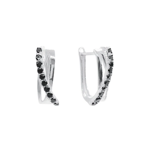 Boucles d'oreilles créoles S925 en argent sterling avec doubles rangées de diamants noirs
