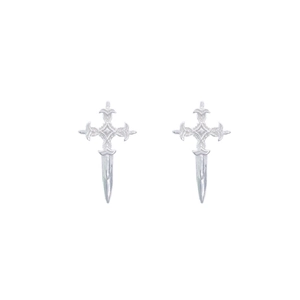 925 Sterling Silver Gothic Cross Dagger Stud Earrings Vintage Relief Punk Sword Ear Jewelry For Men Women Minimalist Silver Studs