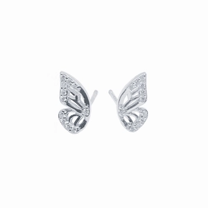 925 Sterling Silver Butterfly Wing Stud Earrings Inlaid Rhinestone For Women Elegant Minimalist Animal Style Jewelry Gift