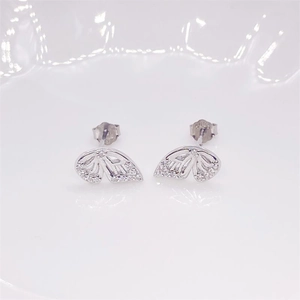 Elegant S925 sterling silver butterfly stud earrings with sparkling cubic zirconia stones