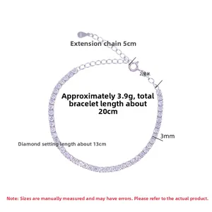 Detailed view of S925 sterling silver tennis bracelet with size markings and 5cm extender