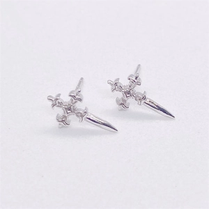 Minimalist S925 silver cross and dagger earrings with gothic engraved texture details