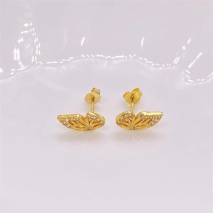 Golden S925 silver butterfly wing stud earrings featuring sparkling pave set crystals