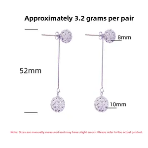 Detail view of S925 silver Shamballa earrings with 8mm and 10mm crystal pave beads