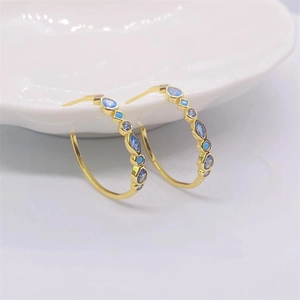Boucles d'Oreilles Créoles Géométriques en Argent Sterling S925 Plaqué Or pour Femmes Incrustées de Zirconia Coloré Bijoux Élégants Style Bohème