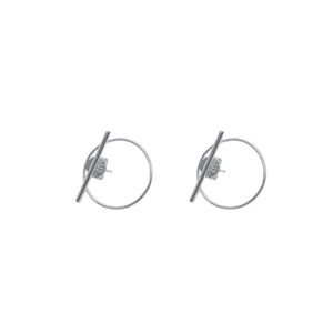 Boucles d'oreilles minimalistes en argent fin S925 avec cercle et barre géométrique